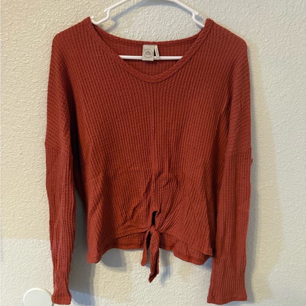 Paper Crane Red Ribbed Tie-Front Blouse